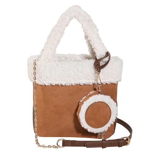 DKIIL NOIYB Süße Plüsch Umhängetasche Teddy Tasche Flauschige Handtasche aus Lammwolle für Damen Modische Teddyfell Crossbody für Herbst und Winter Puffer Shopper Bag von DKIIL NOIYB