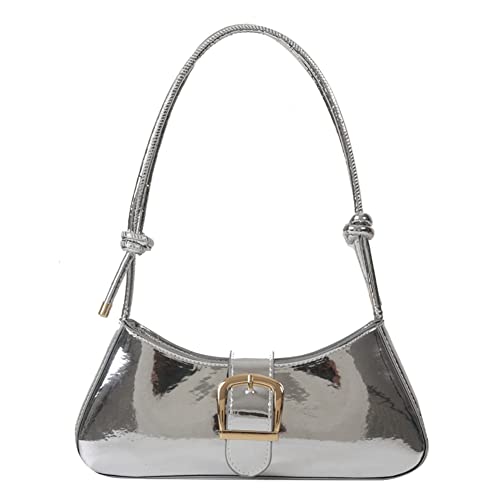 DKIIL NOIYB Y2K Umhängetasche Geldbörse für Frauen, PU Leder Y2K Geldbörse Damen Schulterhandtaschen Halbmond Taschen Crossbody Bag Trendy Unterarmtasche mit verstellbarem Riemen, C02-Silber, 29.5cm von DKIIL NOIYB