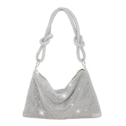 Strass-Umhängetasche für Damen, silberfarben, Clutch, Abendtasche, Handtasche, funkelnde Strasssteine, Clutch-Tasche für Party, Braut, Ausgehtasche von DKIIL NOIYB