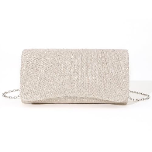 Glitzer Clutch Damen Pailletten Abendtasche Damen Handtasche Silber Elegante Umhängetasche Glitzer Kettentasche Umschlagtasche mit Abnehmbarer Kette Geeignet für Hochzeit Abendessen Party Abschlussbal von DKIIL NOIYB