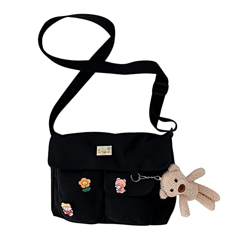 DKIIL NOIYB Kawaii Umhängetasche aus Segeltuch mit Kawaii-Nadeln und Bären-Anhänger für Mädchen, lässige Kawaii-Crossbody-Tasche, mehrere Taschen, Schultertasche, Kuriertasche für Schule, Teenager, von DKIIL NOIYB