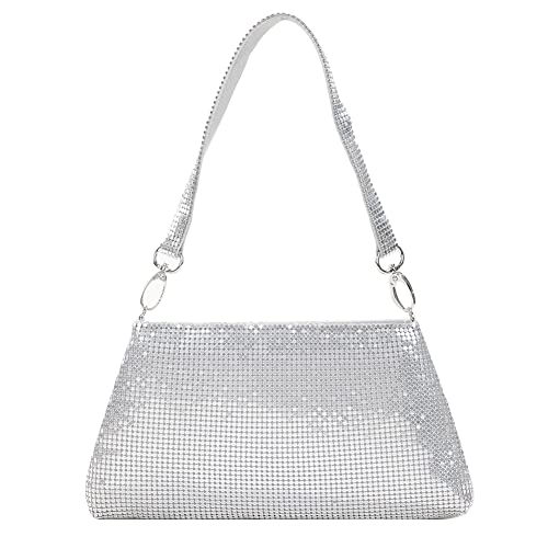 Strass-Umhängetasche, Abend-Clutch-Tasche für Damen, glitzernd, silberfarbene Clutch-Tasche, silberfarbene Diamant-Tasche, Handtaschen, Geldbörsen für Abschlussball, Hochzeit, 03-a Silber von DKIIL NOIYB