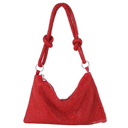 Strass-Umhängetasche für Damen, silberfarben, Clutch, Abendtasche, Handtasche, funkelnde Strasssteine, Clutch-Tasche für Party, Braut, Ausgehtasche, 06-Rot. von DKIIL NOIYB