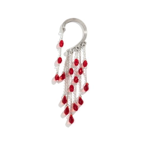 1 Paar Lange Quaste Rot Kristall Clip Ohrring for Frauen Hochzeit Braut Elf Kein Piercing Gefälschte Knorpel Ohr Knochen Clips Schmuck FüR Cosplay Hochzeit von DKJAHSEK