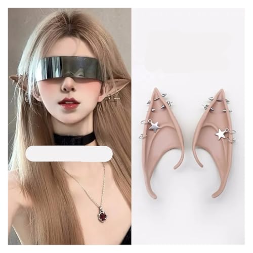 2 STÜCKE Latex Elfenohren Clip Mit Ohrring Kreuz Baumeln Nicht Durchbohrt Gefälschte Piercing for Cosplay Kostüm Zubehör Foto Requisiten FüR Cosplay Hochzeit(Cross Dangle) von DKJAHSEK
