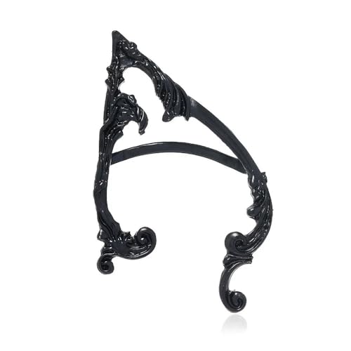 Dämon Elf Flügel Ohr Clips Ohrringe for Frauen Retro Silber Farbe Unregelmäßigen Dunklen Ohr Manschette Schmuck Party FüR Cosplay Hochzeit(Black-Left) von DKJAHSEK
