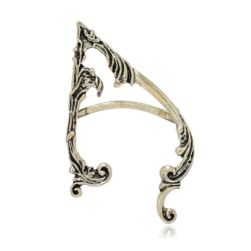 Dämon Elf Flügel Ohr Clips Ohrringe for Frauen Retro Silber Farbe Unregelmäßigen Dunklen Ohr Manschette Schmuck Party FüR Cosplay Hochzeit(Gold-Left) von DKJAHSEK