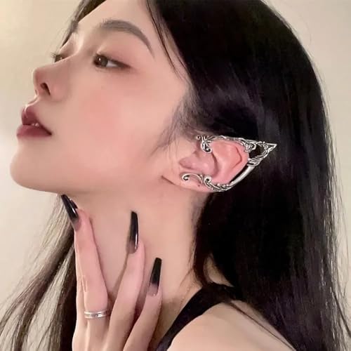 Dämon Elf Flügel Ohr Clips Ohrringe for Frauen Retro Silber Farbe Unregelmäßigen Dunklen Ohr Manschette Schmuck Party FüR Cosplay Hochzeit(Silver-Left) von DKJAHSEK