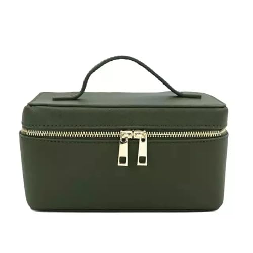 Damen Split Leder Reise Kulturbeutel Tasche Tragbare hängende Make-up Organizer Box Kit Kosmetiktasche for Frauen(Dark Green) von DKJAHSEK