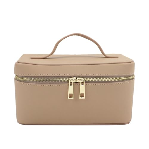 Damen Split Leder Reise Kulturbeutel Tasche Tragbare hängende Make-up Organizer Box Kit Kosmetiktasche for Frauen(Nude) von DKJAHSEK