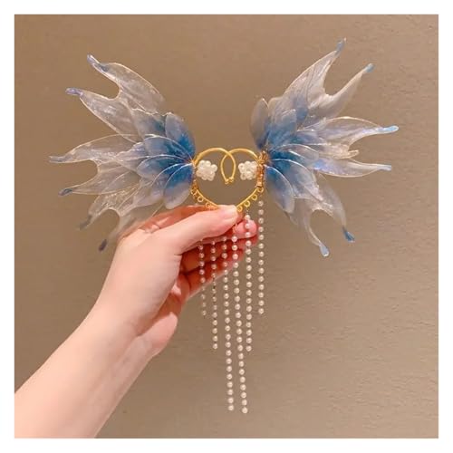 Exquisite Fee Meerjungfrau Ohrringe Nicht durchdringende Schmetterling Elfe Ohrklemme Handgefertigte Ohrmanschetten Fee Quasten Ohrclip Elfen Ohrschmuck FüR Cosplay Hochzeit(Blue) von DKJAHSEK