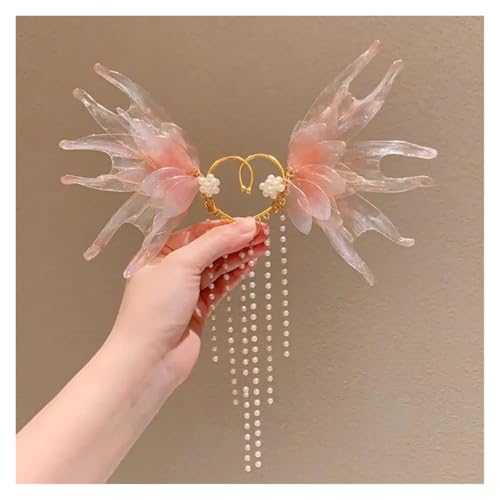 Exquisite Fee Meerjungfrau Ohrringe Nicht durchdringende Schmetterling Elfe Ohrklemme Handgefertigte Ohrmanschetten Fee Quasten Ohrclip Elfen Ohrschmuck FüR Cosplay Hochzeit(Pink) von DKJAHSEK