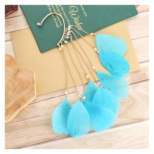 Feder Lange Quaste Manschette Ohrring for Frauen Ohne Piercing Charm Ohr Manschetten Hängende Ohrringe Clip Auf Ohrring 1pc FüR Cosplay Hochzeit(Blue) von DKJAHSEK