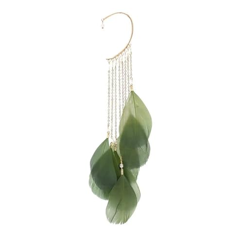 Feder Lange Quaste Manschette Ohrring for Frauen Ohne Piercing Charm Ohr Manschetten Hängende Ohrringe Clip Auf Ohrring 1pc FüR Cosplay Hochzeit(Green) von DKJAHSEK