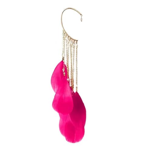 Feder Lange Quaste Manschette Ohrring for Frauen Ohne Piercing Charm Ohr Manschetten Hängende Ohrringe Clip Auf Ohrring 1pc FüR Cosplay Hochzeit(Rose) von DKJAHSEK