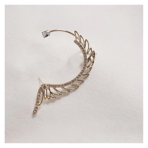 Gold Silber Farbe Metall Flügel Ohr Clips Hübsche Ohrringe Ohne Piercing Zirkon Ohr Manschette for Frauen Mode Schmuck FüR Cosplay Hochzeit(Gold Color-Left) von DKJAHSEK