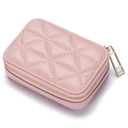 Lippenstift Tasche Echtes Leder Make-up Fall Mini Geldbörse Organizer Frauen Kosmetiktasche Spiegel Münzgeldbörse(Pink) von DKJAHSEK