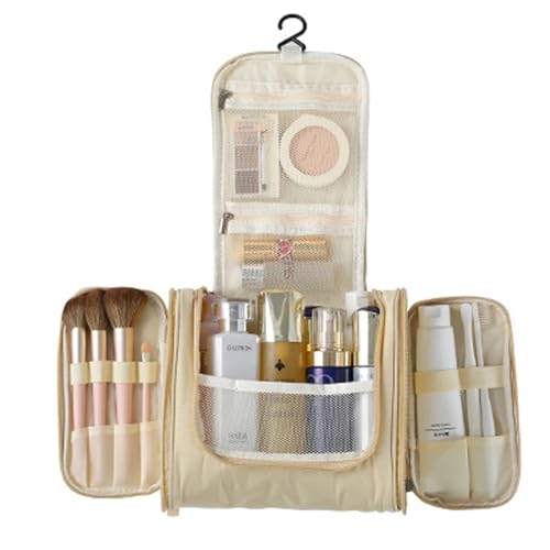 wasserdichte Reise-Organizer-Tasche Unisex-Frauen-Kosmetiktasche for Aufhängen von Reise-Make-up-Taschen for Waschen Kulturbeuteln(Beige) von DKJAHSEK