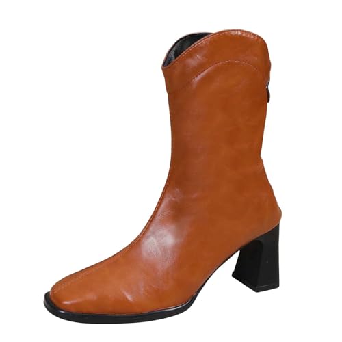 DKLOVIFU 2025 Western-Cowboystiefel mit Absatz und Quadratischem, Stiefeletten für Herbst Winter, Flache SchnüRstiefel Aus Wasserdichtem von DKLOVIFU