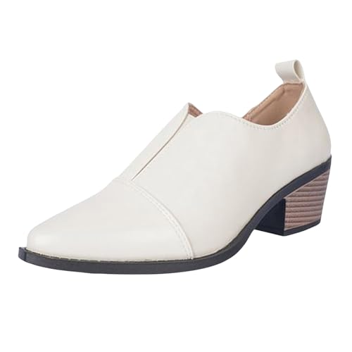 DKLOVIFU Cowboy Stiefeletten Damen, Spitzschuh Blockabsatz Mittelabsatz Modeschuhe High Heels Tiefer Mund Retro und Stiefeletten Damen Flach von DKLOVIFU