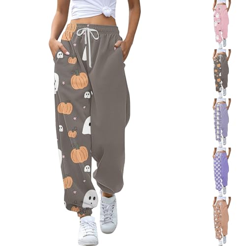 DKLOVIFU Damen Jogginghose Halloween Hose mit Elastischem Bund und Taschen, Sporthose Trendy Elastic Jogger Pant Leichte Bequeme Baggy Workout Loungehose mit Taschen Sweatpants Trainninghose von DKLOVIFU
