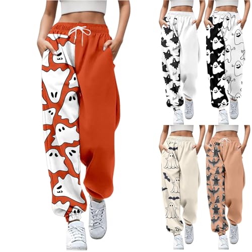 DKLOVIFU Damen Jogginghose Halloween Hose mit Elastischem Bund und Taschen, Sporthose Trendy Elastic Jogger Pant Leichte Bequeme Baggy Workout Loungehose mit Taschen Sweatpants Trainninghose von DKLOVIFU