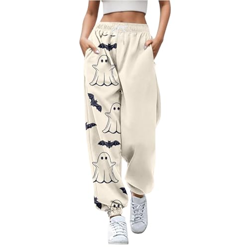 DKLOVIFU Damen Jogginghose Halloween Hose mit Elastischem Bund und Taschen, Sporthose Trendy Elastic Jogger Pant Leichte Bequeme Baggy Workout Loungehose mit Taschen Sweatpants Trainninghose von DKLOVIFU