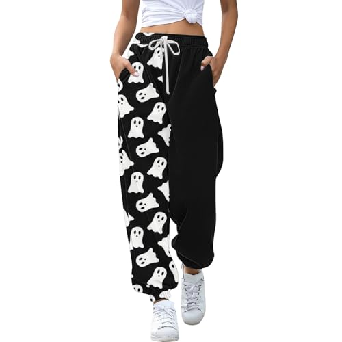 DKLOVIFU Damen Jogginghose Halloween Hose mit Elastischem Bund und Taschen, Sporthose Trendy Elastic Jogger Pant Leichte Bequeme Baggy Workout Loungehose mit Taschen Sweatpants Trainninghose von DKLOVIFU