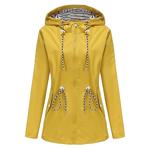 DKLOVIFU Damen Regenjacke Einfarbig Übergröße mit Kapuze, Einmal Regenponcho Regenmantel Damen Wasserdicht Atmungsaktiv Regenponcho Festival Wasserdicht Regenjacke 164 (Yellow, XXXXL) von DKLOVIFU