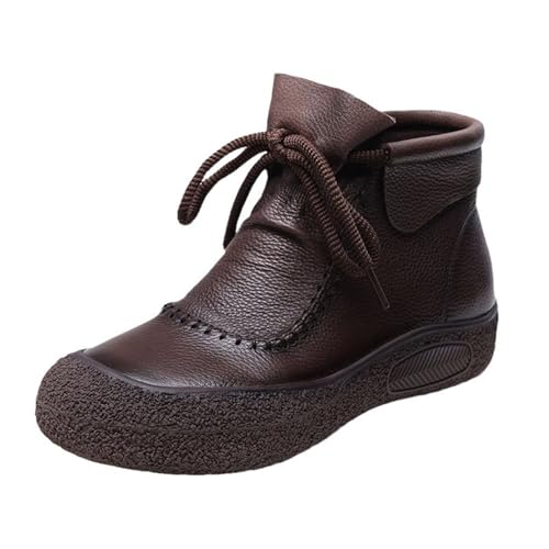 DKLOVIFU Damen Stiefeletten, Winter Handgefertigt Retro Lässig Dicke Sohle Bequeme Weiche Sohle Damen Stiefeletten von DKLOVIFU
