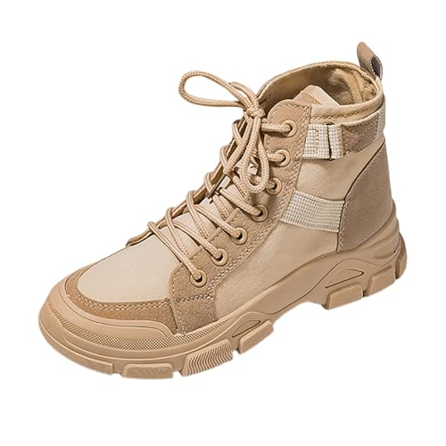 DKLOVIFU Damen Stiefeletten Frühling und Atmungsaktive High Top Canvas Dicke Sohle Damen Stiefeletten Ankle Boots von DKLOVIFU
