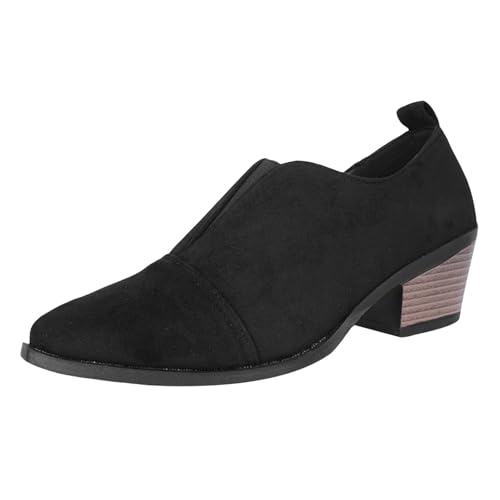 DKLOVIFU Damenschuhe Spitzschuh Blockabsatz Mittelabsatz Modeschuhe High Heels Tiefer Mund Retro und Stiefeletten Mit Absatz von DKLOVIFU