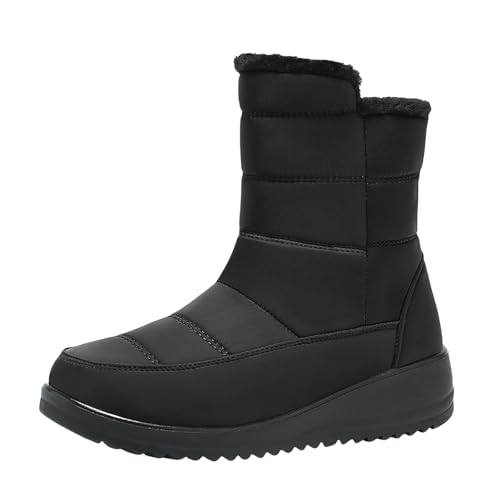 DKLOVIFU Damenstiefel Winter Fleecegefütterte, Stiefel Damen Weiter Schaft Damen Flach Rutschfeste Laufsohle Elegant Klobiger Blockabsatz Spitze Zehe Langschaft Stiefel von DKLOVIFU
