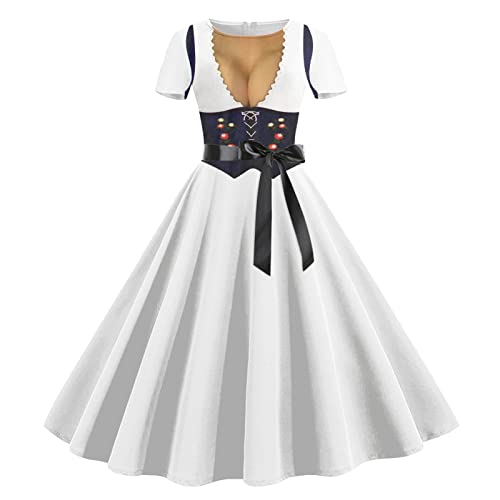 DKLOVIFU Dirndl Damen Midi Trachtenkleid Trachtenmode Trachtenrock Kleid für Oktoberfest Besondere Anlässe, Oktoberfestkleid Dirndl Damen Schwarz Dirndlschürze Dirndl Blau Damen Trachtenmode von DKLOVIFU