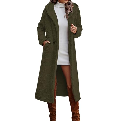 DKLOVIFU Fleecejacke Lang Damen Damen Jacke Herbst Outdoorjacke Damen Fleecejacke Damen Lang Ohne Kapuze Winterjacke Damen Lang Xxl Fleecejacke Damen Grün Waterproof Winter Jacket Women von DKLOVIFU