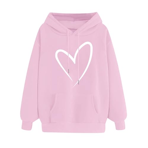 DKLOVIFU Hoodie Damen Herz Pullover Mädchen Hoodie Herbst Winter Pullover Sweatshirt mit Kapuze Marken Pullover Damen Sale Damen Kleidung Angebote des Tages Heute blitzangebote von DKLOVIFU