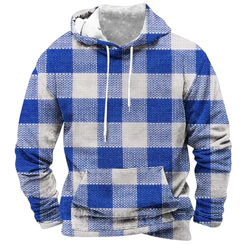 DKLOVIFU Hoody Herren Mit Kapuze Hoodie Herren Mit Aufschrift Herren und Winter Freizeit Reisen Sport Plaid Slim Fit Kapuzen Langarm Pullover Top mit Tasche Kapuzenpullover Herren von DKLOVIFU