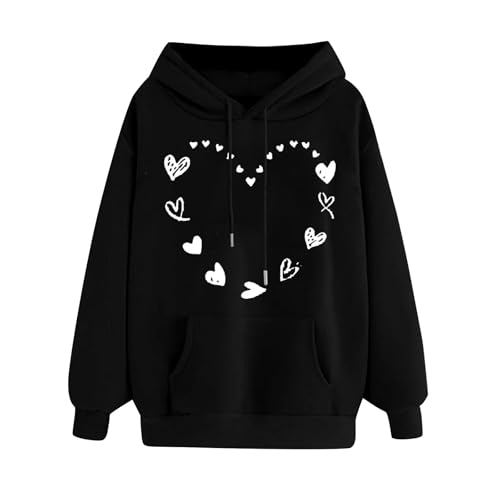 DKLOVIFU Jacke Damen Herz Pullover Mädchen Hoodie Herbst Winter Pullover Sweatshirt mit Kapuze Damen Pullover Baumwolle Sale Tops für Damen Sommer Angebote des Tages Heute von DKLOVIFU