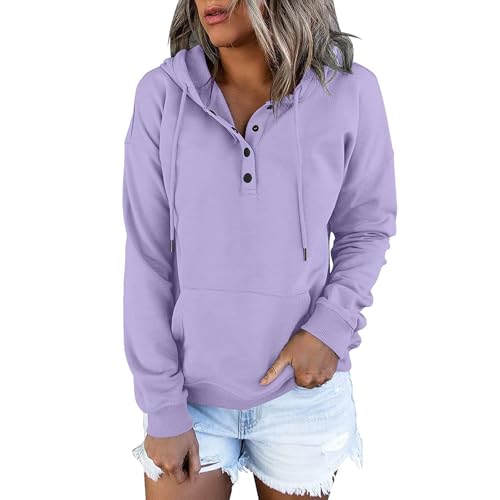DKLOVIFU Kapuzenpullover Damen Knopfleiste Hoodie Pullover Langarm Herbst Winter Sweatshirt Oberteil Pulli Kordelzug Pullover Tops mit Kängurutasche Übergröße Hoodies von DKLOVIFU