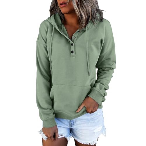 DKLOVIFU Kapuzenpullover Damen Knopfleiste Hoodie Pullover Langarm Herbst Winter Sweatshirt Oberteil Pulli Kordelzug Pullover Tops mit Kängurutasche Übergröße Hoodies DKLOVIFU Kapuzenpullover Damen Knopfleiste Hoodie Pullover Langarm Herbst Winter Sweatshirt Oberteil Pulli Kordelzug Pullover Tops mit Kängurutasche Übergröße Hoodies von DKLOVIFU