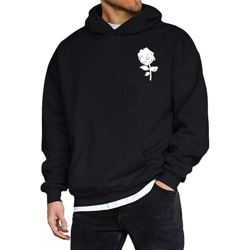 DKLOVIFU Kapuzenpullover Herren Hoodie Männer Rose Drucken Sweatshirt Streetwear Sweatjacke Langarm Blumendruck Kapuzenpulli Herbst Winter Freizeit Pullover mit Kordelzug Grafikdruck von DKLOVIFU