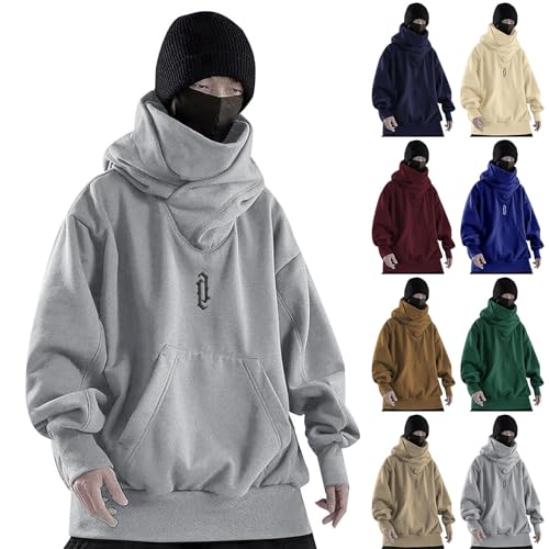 DKLOVIFU Ninja Pullover Herren Rollkragen Hip Hop Fleece Pulli Kapuzenpullover Hoodie Sweater Sweatshirt Mit Kapuze Oversize Urban Ninja Hoodie Herren Harajuku Pullover mit Kapuze von DKLOVIFU
