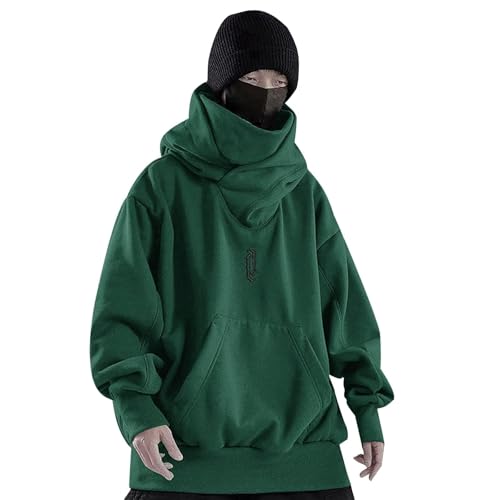 DKLOVIFU Ninja Pullover Herren Rollkragen Hip Hop Fleece Pulli Kapuzenpullover Hoodie Sweater Sweatshirt Mit Kapuze Oversize Urban Ninja Hoodie Herren Harajuku Pullover mit Kapuze von DKLOVIFU