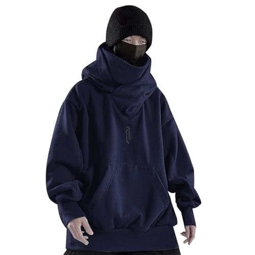 DKLOVIFU Ninja Pullover Herren Rollkragen Hip Hop Fleece Pulli Kapuzenpullover Hoodie Sweater Sweatshirt Mit Kapuze Oversize Urban Ninja Hoodie Herren Harajuku Pullover mit Kapuze von DKLOVIFU
