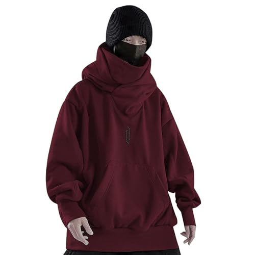 DKLOVIFU Ninja Pullover Herren Rollkragen Hip Hop Fleece Pulli Kapuzenpullover Hoodie Sweater Sweatshirt Mit Kapuze Oversize Urban Ninja Hoodie Herren Harajuku Pullover mit Kapuze von DKLOVIFU