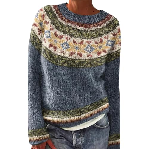 DKLOVIFU Norweger Pullover Damen Pullover Damen Grün Pullover Gestreift Damen Pullover Damen Hoodie Sweatshirt Damen Baumwolle Sweatshirt Braun Damen Sweatshirt Damen Ohne Kapuze Warm von DKLOVIFU