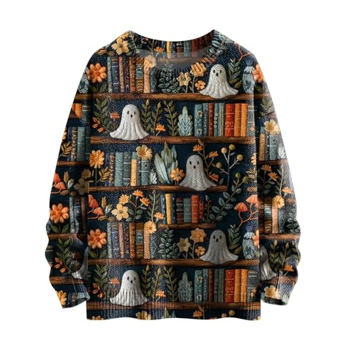 DKLOVIFU Pullover Halloween Geist Bedrucktes Oberteil, Modisches, Gestreiftes, Dick Gestricktes, Langärmliges Sweatshirt mit Rundhalsausschnitt Hemd Ohne Kapuze Party Festlich Kleidung von DKLOVIFU