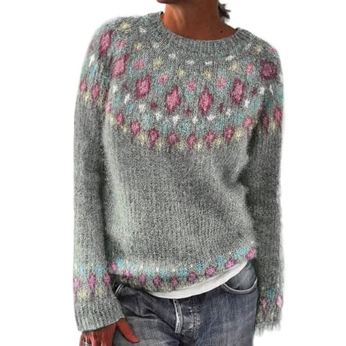 DKLOVIFU Pullover für Damen Thermo Pullover Damen Pullover Weinrot Damen Weicher Pullover Damen Grobstrickpullover Damen Karo Pullover Damen Streetwear Damen von DKLOVIFU