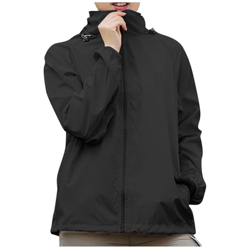 DKLOVIFU Regenjacke Damen Wasserdicht Atmungsaktiv,Damen Ultraleicht Regenjacke, Einfarbig, Übergröße, mit Kapuze, Winddicht, Lockerer Mantel, Wasserdicht, Raglan-Manschetten, Aufbewahrungstasche von DKLOVIFU