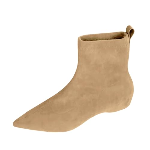 DKLOVIFU Stiefel Damen Weiter Schaft Damen Flach Rutschfeste Laufsohle Elegant Klobiger Blockabsatz Spitze Zehe Langschaft Stiefel, Elastische Stiefeletten von DKLOVIFU